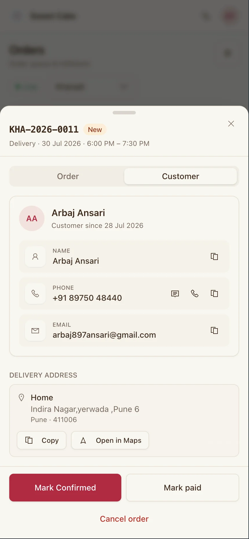 Confirming an order on the go