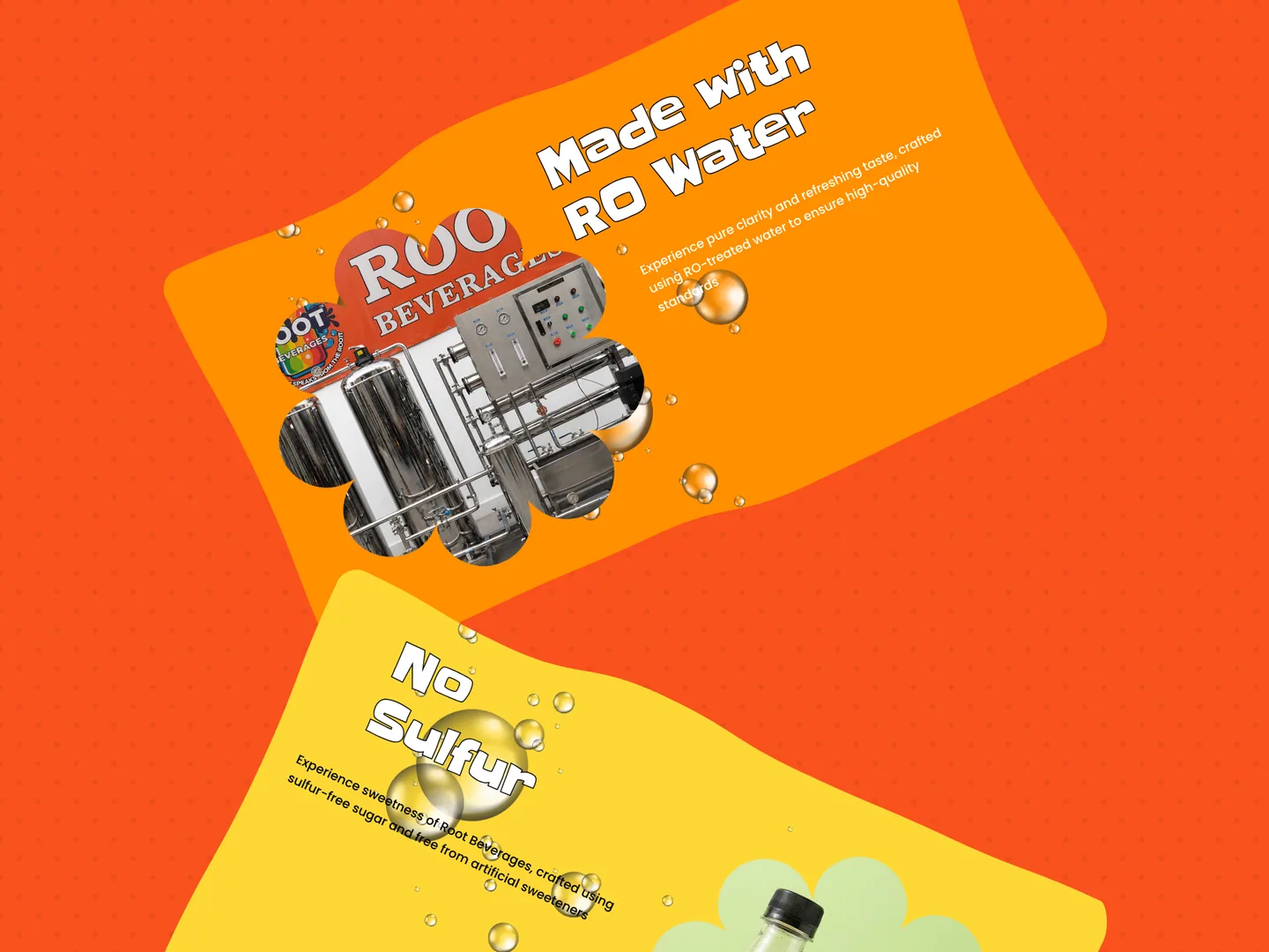 Root Beverages quality promises on tilted cards
