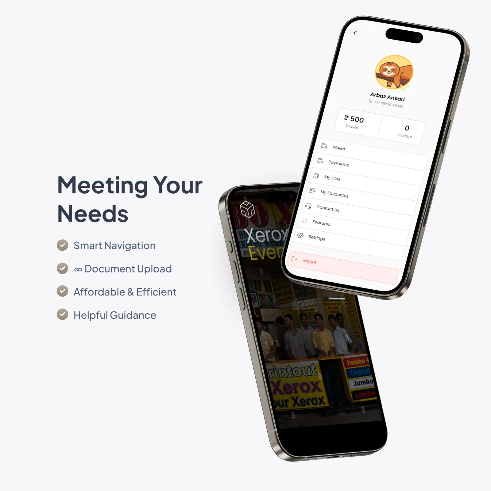 Profile, wallet and files in the customer app