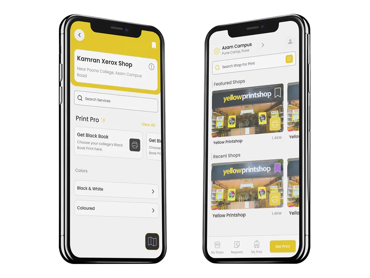 The customer app: find a shop nearby, pick a service