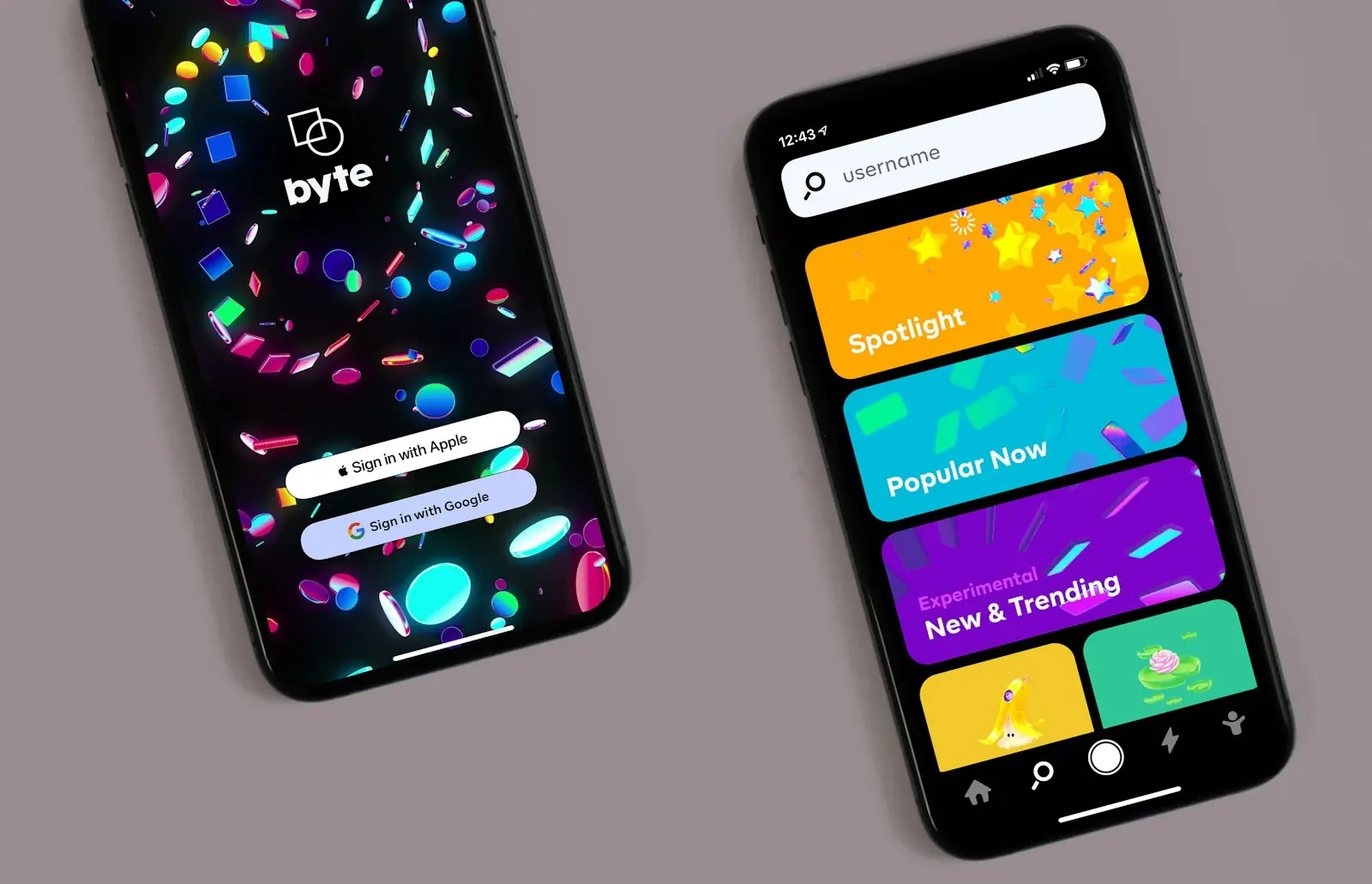 Consumer app screens on two phones