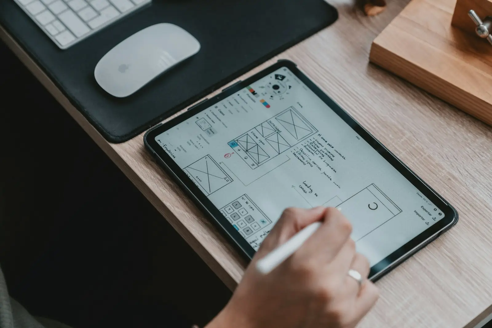 Wireframes sketched on a tablet